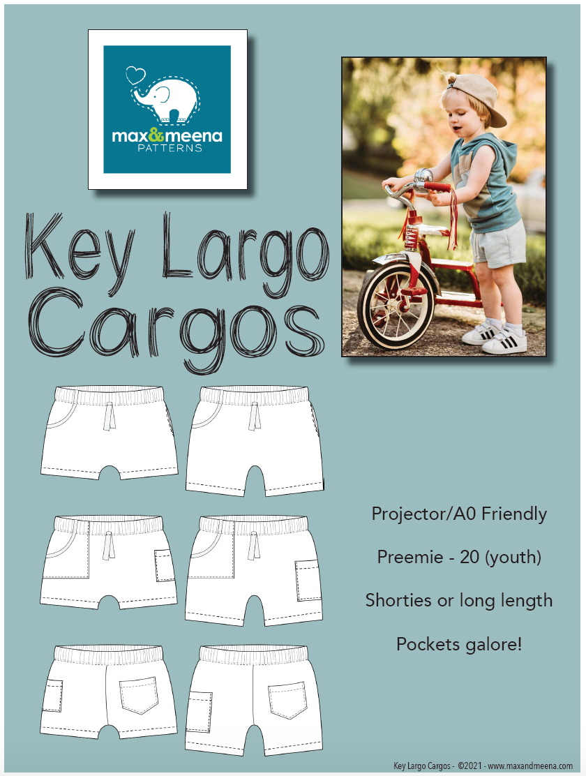 Key Largo Cargo Shorts  SEWING PDF PATTERN -Projector/AO Friendly-
